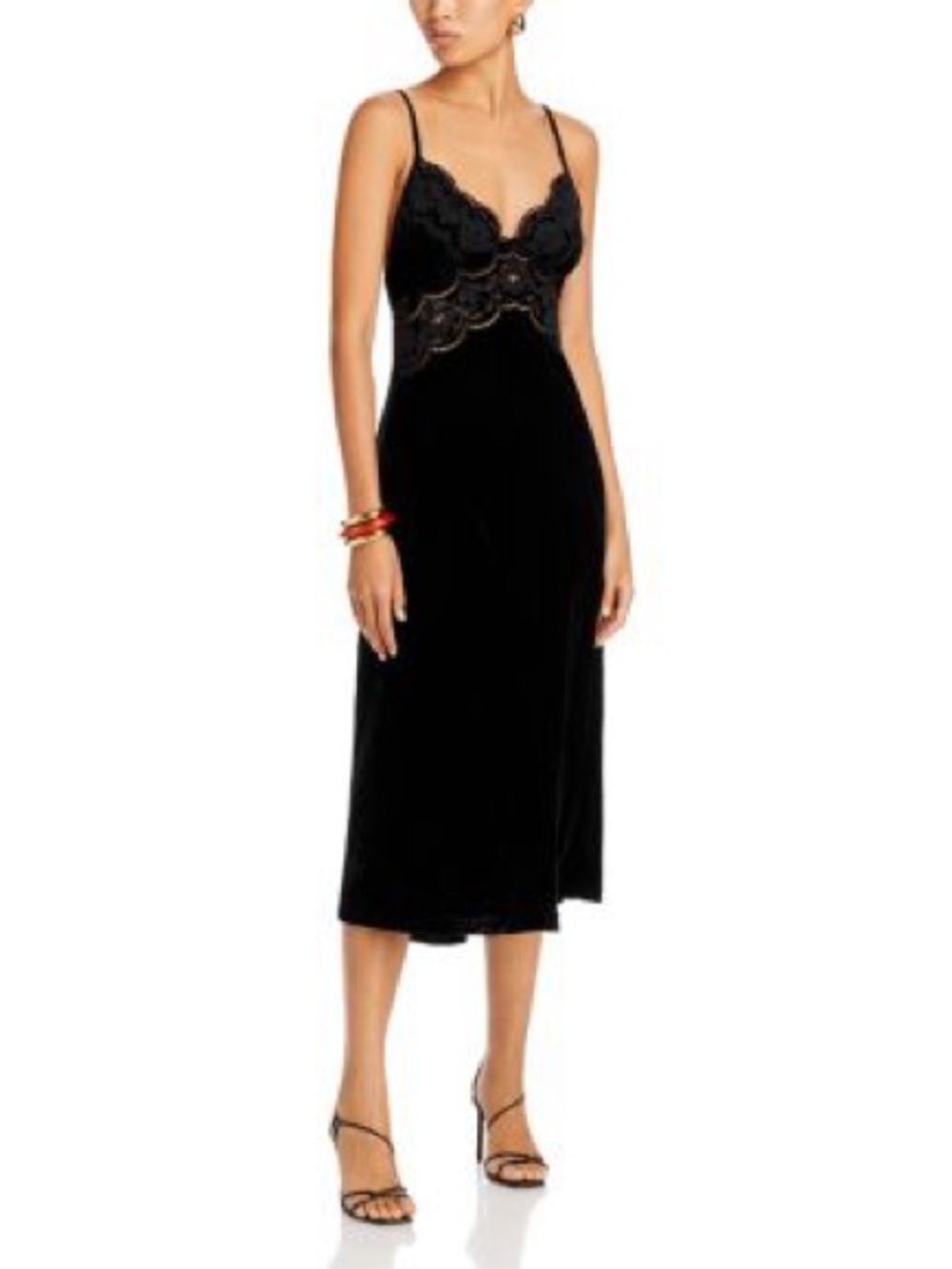 Farm Rio Richelieu Black Velvet Lace-Trim Slip Dress